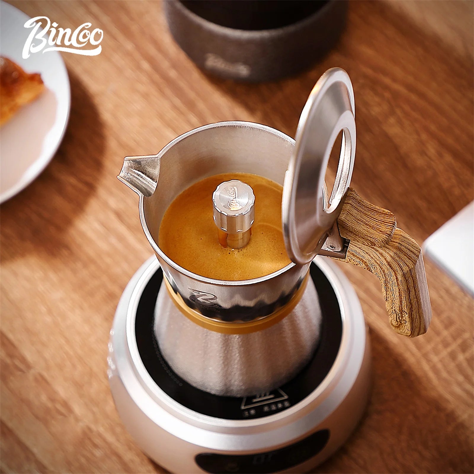 Bincoo Three Valves Moka Pot,316 Stainless Steel Stovetop Espresso Maker 2 Cups,Espresso Coffee Pot Barista Accessories