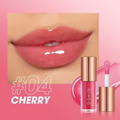 Blushimmer O.TWO.O Lip Oil Gloss with shiny, water-like finish, glitter accents, and moisturizing, non-sticky lip plumper and balm.