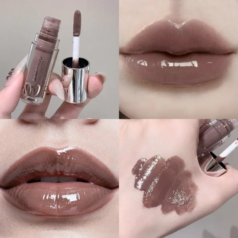 Black Rabbit Gothic silver metallic lip gloss by Blushimmer with translucent, non-sticky water gloss finish on lips.