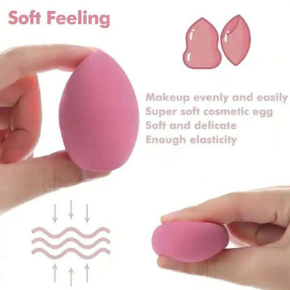Set of four Blushimmer makeup sponge puffs for foundation, powder, and liquid makeup, with a travel-friendly storage container.