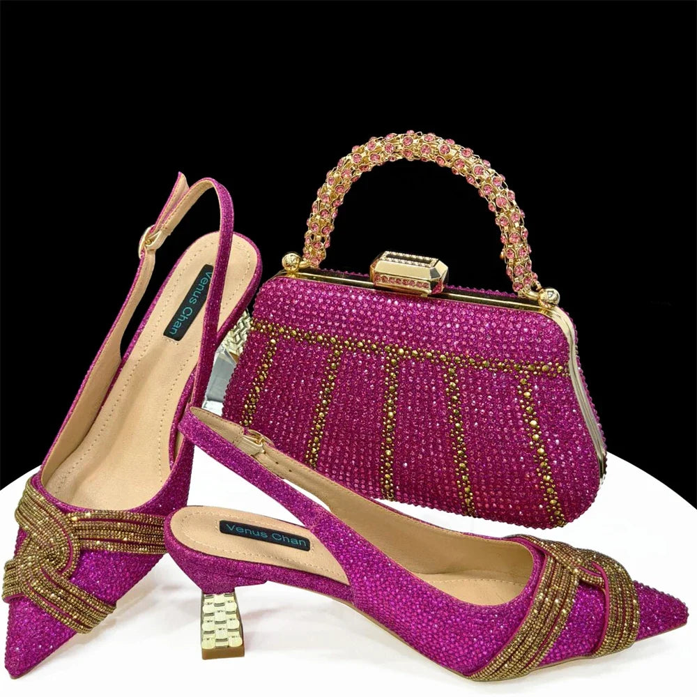 Elegant women's shoes and matching bag set with rhinestones from EdleessFashion, featuring luxurious design and sparkling details.