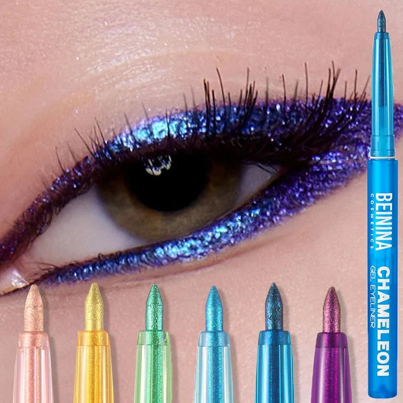 Shiny Chameleon Metallic Blue Eyeliner Gel Pen Eyeshadow Multicolor Eye Liner Pearlescent Polarized Glitter Eyes Pigment Makeup