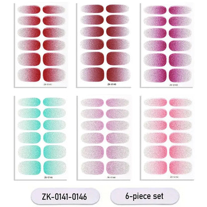 Gradient Cat Eye Style Nail Art Stickers, 16-Piece Set Self-Adhesive Waterproof Glitter False Nail Decals