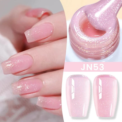 Blushimmer BORN PRETTY jelly nude gel nail polish in light pink peach, 10ml, translucent UV cure gel for nail art at home