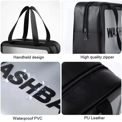Transparent waterproof travel wash bag by Blushimmer, large capacity cosmetic organizer with multiple compartments for women.