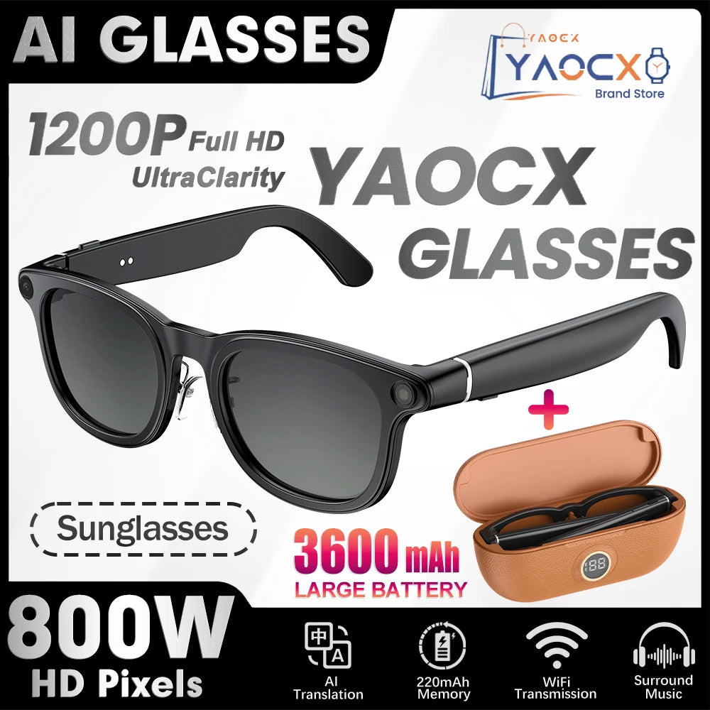 2026 New Smart Glasses+3600mAh Charging Case 800W HD Camera EIS Anti-shake Shooting AI Voice Assistant Fashionable Smart Glasses