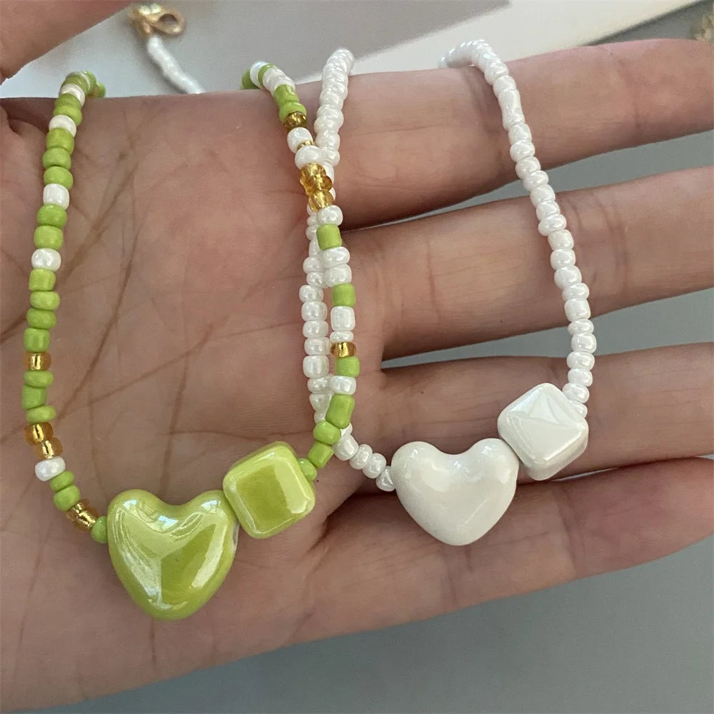 Cute Romantic Geometric Choker Necklace for Women Girl New Trendy Gift Necklace Seed Beads Fashion Jewelry