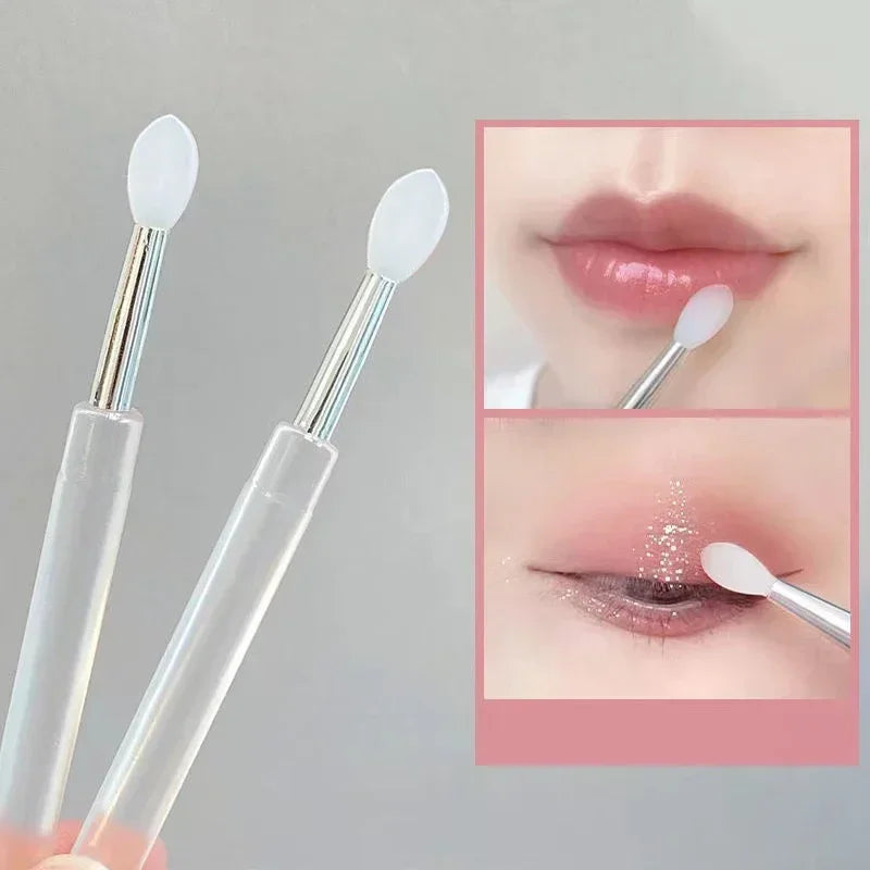 Blushimmer silicone lip and eyeshadow brush with cover, dustproof, portable multi-purpose makeup brush with glitter accents