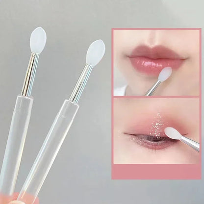 Blushimmer silicone lip and eyeshadow brush with cover, dustproof, portable multi-purpose makeup brush with glitter accents