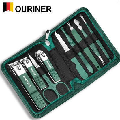 Green 6-18 Pcs Manicure Set With Leather Case Professional Foot And Face Care Tool Kits Stainless Steel Nail Clipper Sets Gift