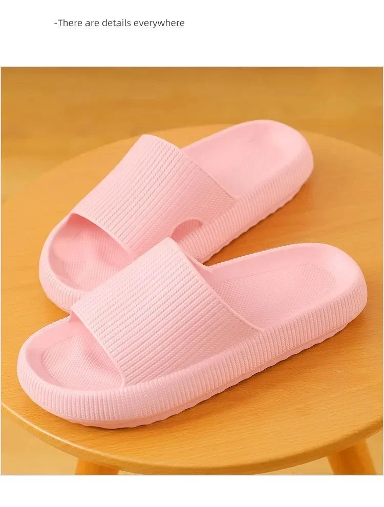 EVA Thick Sole 4cm Beach Slippers Cloud-Like Comfort Home Use Couple Height Increasing Indoor Solid Color Summer Sandals