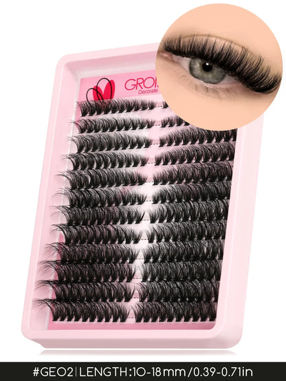 Blushimmer Groinneya Lashes Clusters cat eyelash extensions with wispy, fluffy volume for DIY makeup application.