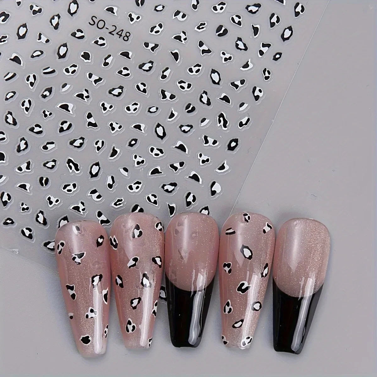 Set of three Meilad leopard print nail stickers by Blushimmer for easy DIY nail decoration, perfect for gifts, parties, and weddings.
