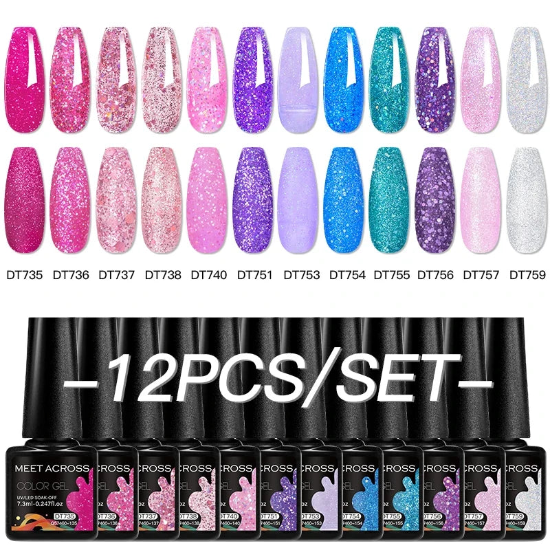 Set of 12 multicolor all-season nail gel polishes by Blushimmer, UV and LED compatible, long-lasting, HEMA-free nail supplies.