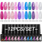Set of 12 multicolor all-season nail gel polishes by Blushimmer, UV and LED compatible, long-lasting, HEMA-free nail supplies.