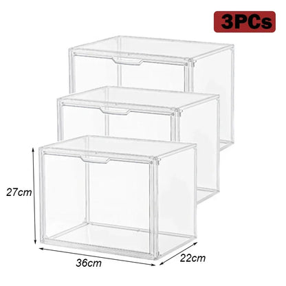 Clear acrylic storage box organizer for figures, makeup, and bags, featuring large capacity and transparent design by Blushimmer