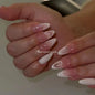 Set of 24 Blushimmer wine red almond press-on nails with cartoon rabbit, bowknot, plaid, pearl details, and French tip design.