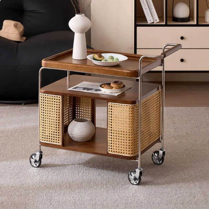 Wholesale  Modern Portable Metal Rattan Bar Mobile Restaurant Coffee Cart Luggage Serving Events Hotel Trolley