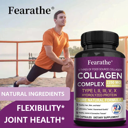 Multi-Collagen Capsules for Men and Women - Hydrolyzed Type I II III V X for Skin, Hair, Nails, Bones, Joints, Nutrition
