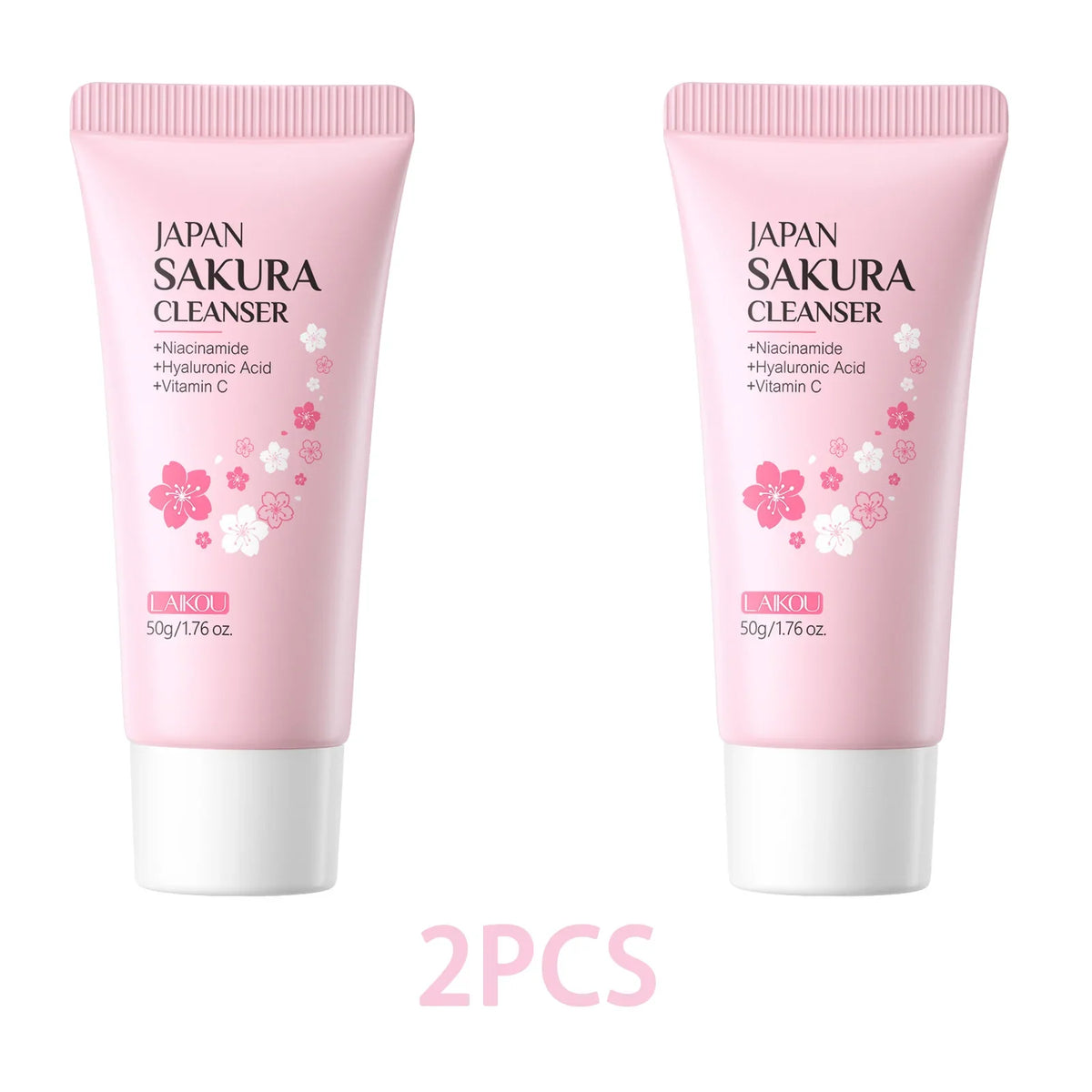 Blushimmer Laikou Sakura Facial Cleanser bottle with pink cherry blossom design, showcasing gentle face wash for deep pore cleansing.