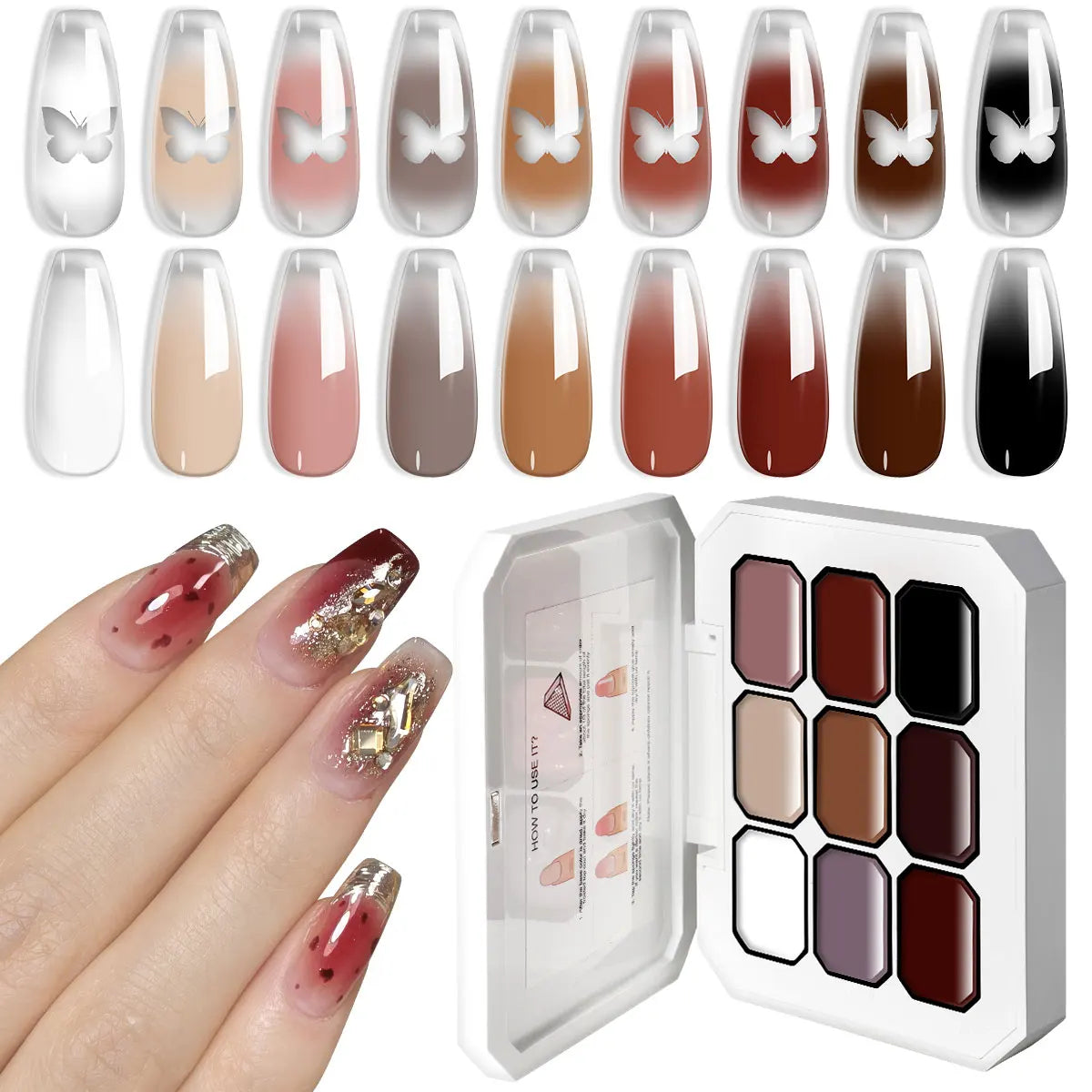 Blushimmer LimeGIRL 9-color gradient gel nail polish set with DIY flower engraving design and quick-drying gel nail art.