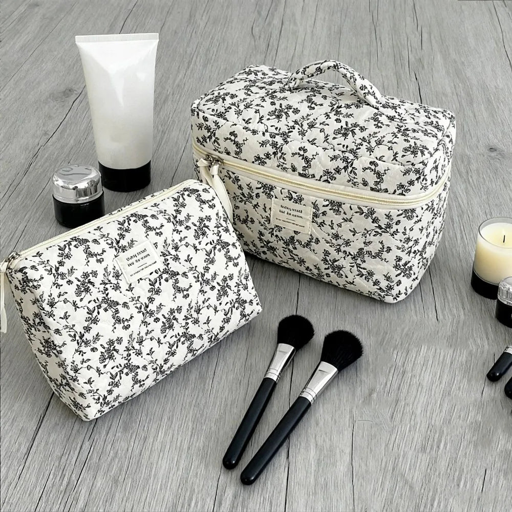 Large capacity Blushimmer makeup pouch with multiple compartments, ideal for travel cosmetics and women’s beauty essentials.