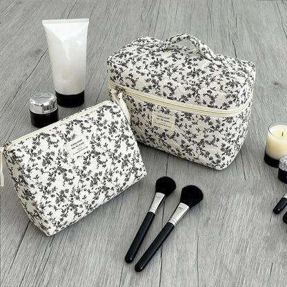 Large capacity Blushimmer makeup pouch with multiple compartments, ideal for travel cosmetics and women’s beauty essentials.
