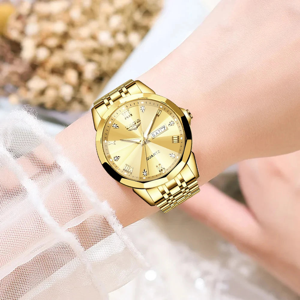 LIGE women's quartz waterproof watch with a sleek design, suitable for casual, sport, and military styles, featuring a black dial and strap.