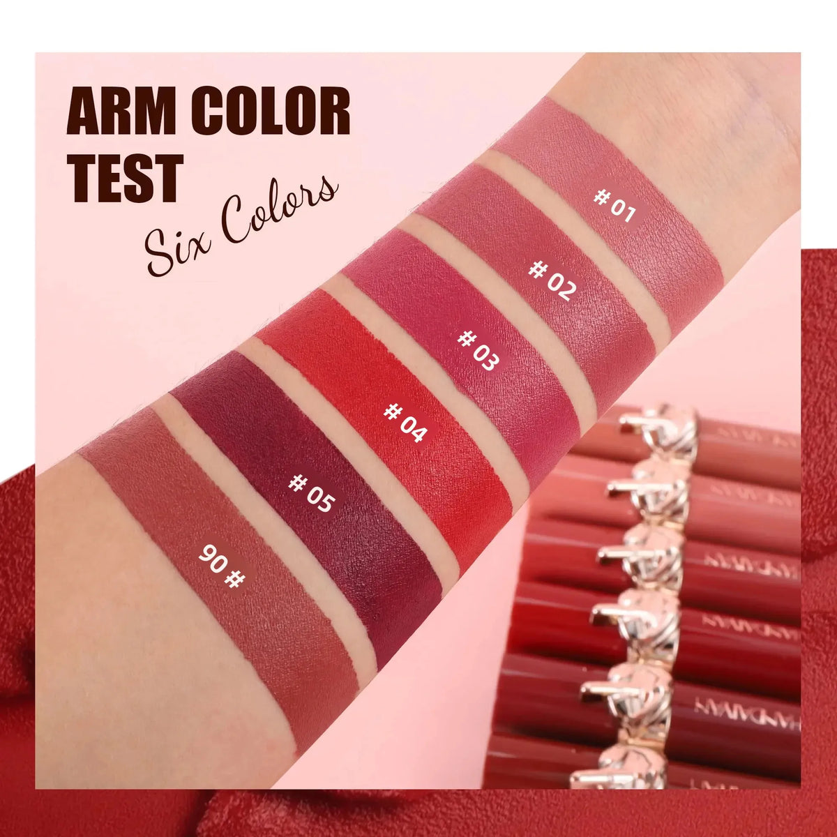 Blushimmer long-lasting velvet lipstick in rich shades, creamy, waterproof, and moisturizing for smooth lip makeup.