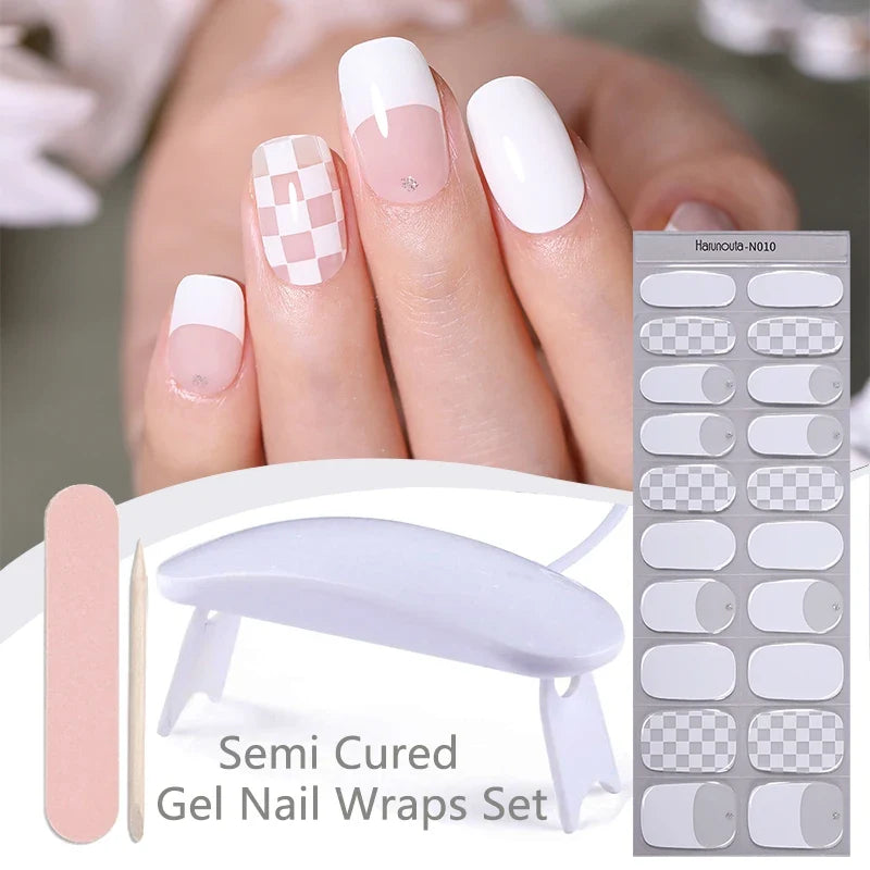 Blushimmer Harunouta 4-piece set of gradient jelly semi-cured gel nail strips with nude pink waterproof nail stickers and nail lamp