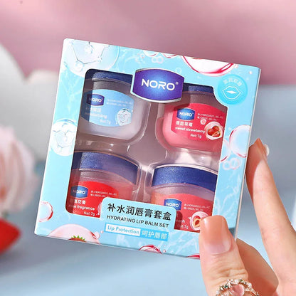 Blushimmer Fruit Series lip balm set with 4, 6, or 8 moisturizing, hydrating, non-sticky lip masks for cracked lips care.