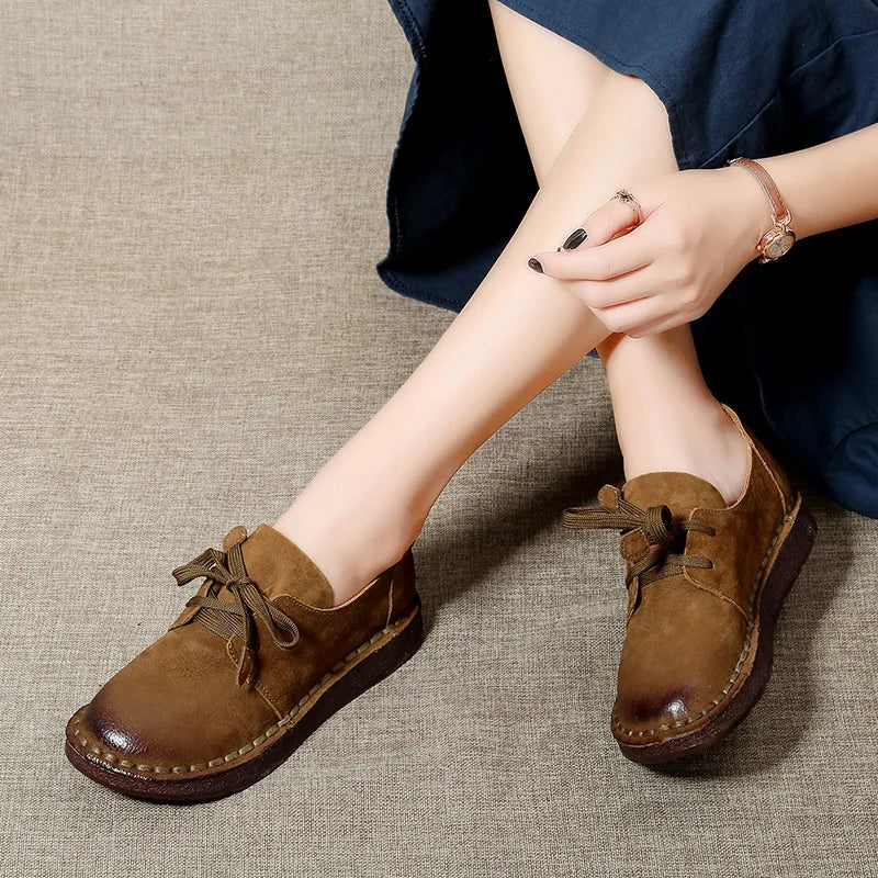 ZXRYXGS Retro Style Top Cowhide Single Shoes Woman New Flats 2025 Winter Soft Sole Comfort Warm Shoes Flat Sneakers Casual Shoes