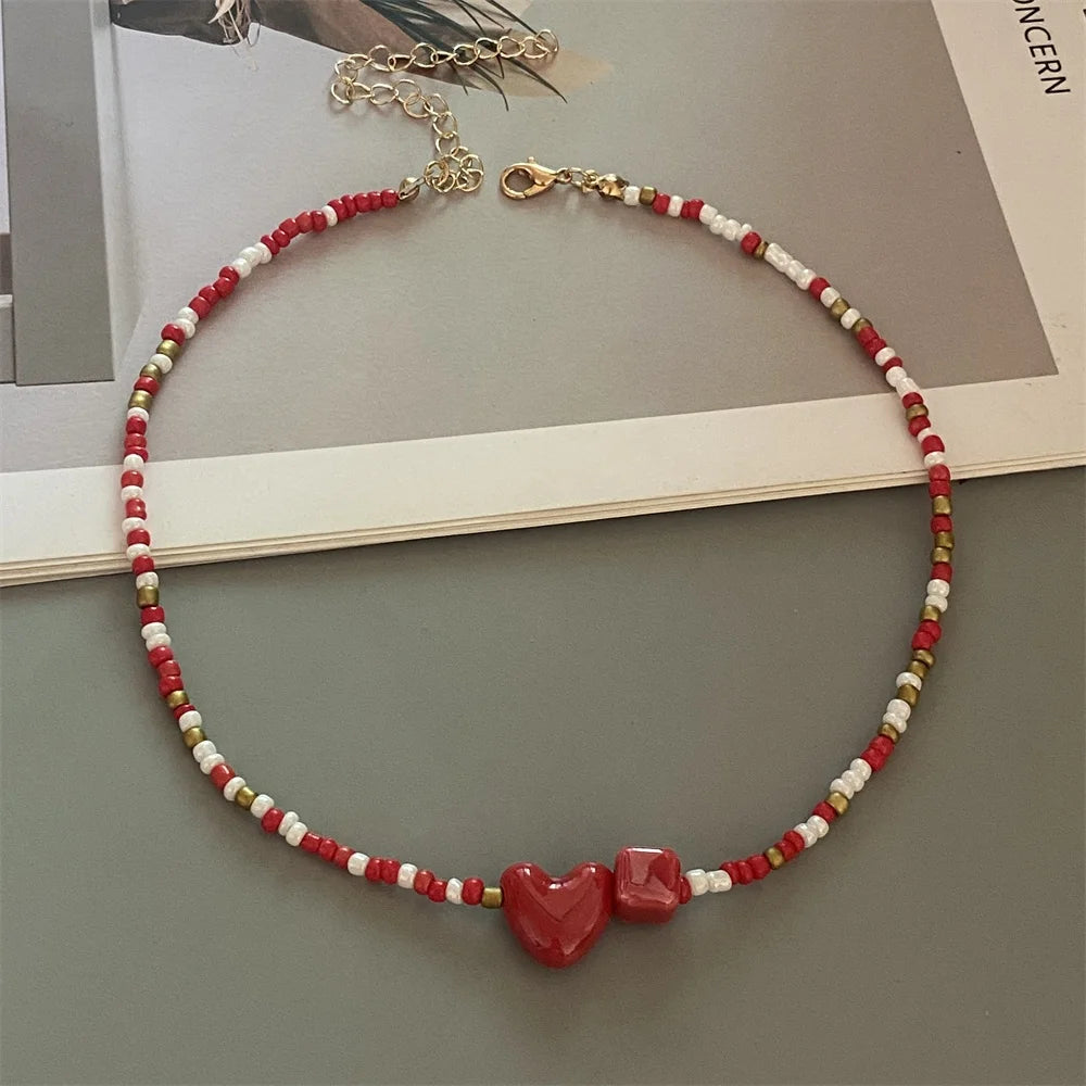 Cute Romantic Geometric Choker Necklace for Women Girl New Trendy Gift Necklace Seed Beads Fashion Jewelry