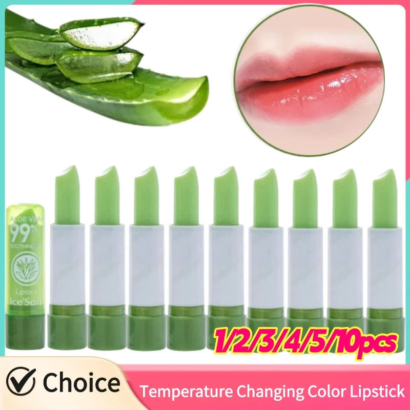 Blushimmer Aloe Vera moisturizing lipstick and lip balm set showing smooth, glossy lips with a natural tint.