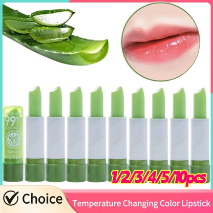 Blushimmer Aloe Vera moisturizing lipstick and lip balm set showing smooth, glossy lips with a natural tint.