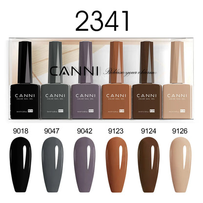 Blushimmer CANNI HEMA FREE nail gel polish set with six 9ml semi-permanent pigmented gel colors for UV and LED gel nails.