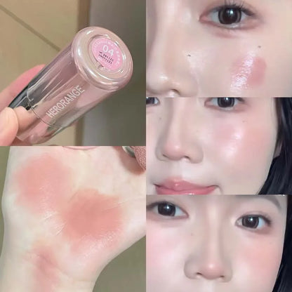 Blushimmer liquid blush in a sleek container, smooth, moisturizing, non-sticky, easy to apply, long-lasting matte finish.