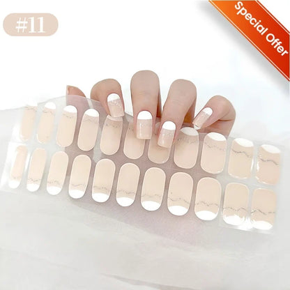 Blushimmer 20 Tips Gradient French semi-cured gel nail stickers with full cover nail gel polish wraps for manicure, UV lamp needed.