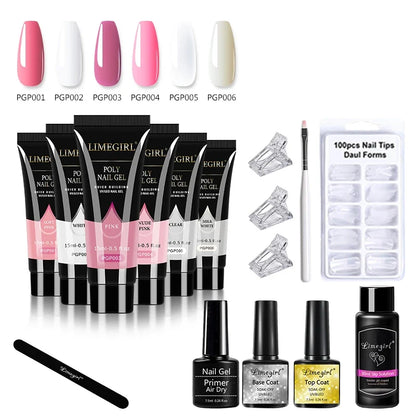 Blushimmer Limegirl 15ml extension nail gel set with 6W LED lamp, nail mold, and manicure tools for quick finger extensions.