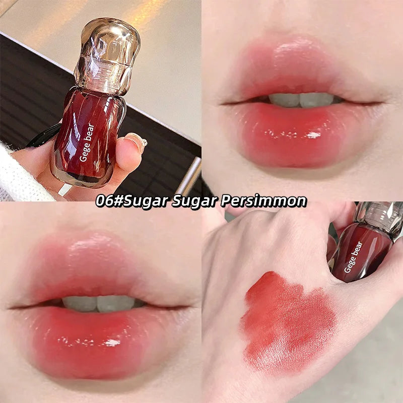 Blushimmer Gege Bear Crystal Gloss Lip Tint in autumn/winter shade with mirror-gloss finish and hydrating, plumping formula.