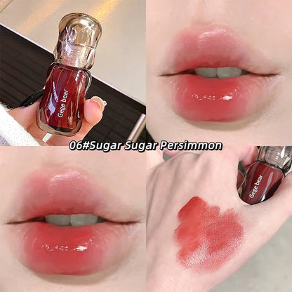 Blushimmer Gege Bear Crystal Gloss Lip Tint in autumn/winter shade with mirror-gloss finish and hydrating, plumping formula.