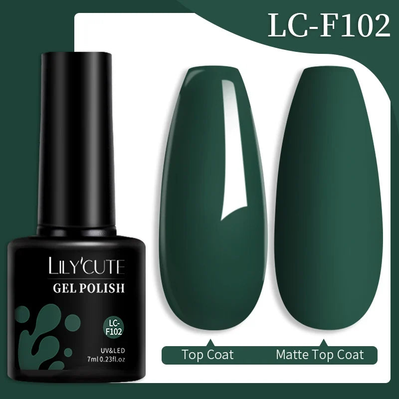 Colorful LilYCUTE 7ml gel nail polish bottles in various shades, showcasing long-lasting, semi-permanent UV gel nail art from Blushimmer.