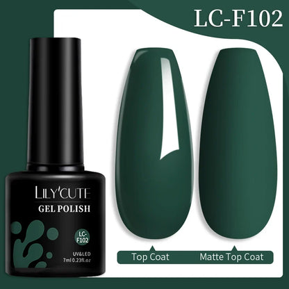 Colorful LilYCUTE 7ml gel nail polish bottles in various shades, showcasing long-lasting, semi-permanent UV gel nail art from Blushimmer.
