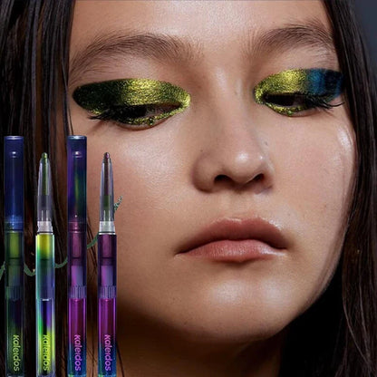 Blushimmer Kaleidos waterproof gel eyeliner pencil with chameleon color, glitter finish, long wear, metallic eye makeup.