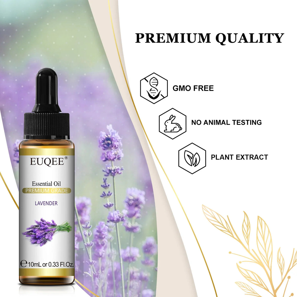 Blushimmer EUQEE 10ml essential oil set with lavender, jasmine, eucalyptus, vanilla, sandalwood, orange, lemon, oregano, and neroli fragrances.