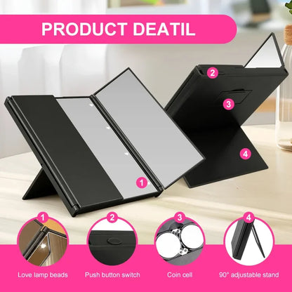 Blushimmer portable three-sided LED makeup mirror with adjustable lighting for travel and touch-up beauty routines