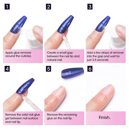 Blushimmer RSNAIL 100ml nail glue remover for press-on and acrylic nails, shown in a clear bottle with a brush applicator.