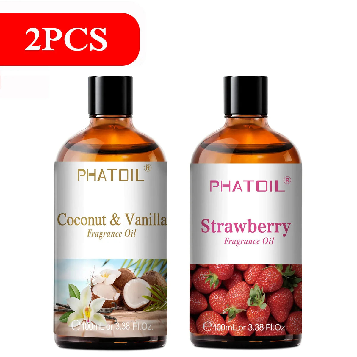 Blushimmer PHATOIL aromatherapy fragrance oil set with coconut, vanilla, strawberry, cherry, and lemon scents for diffuser and candle making
