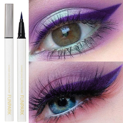 Purple liquid eyeliner pen by Blushimmer, waterproof and quick-drying, with matte finish, ideal for precise Korean makeup looks.