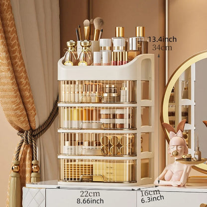 Multi-layer Blushimmer makeup storage box with compartments for cosmetics, skincare, eyeshadow, lipstick, and lotions.